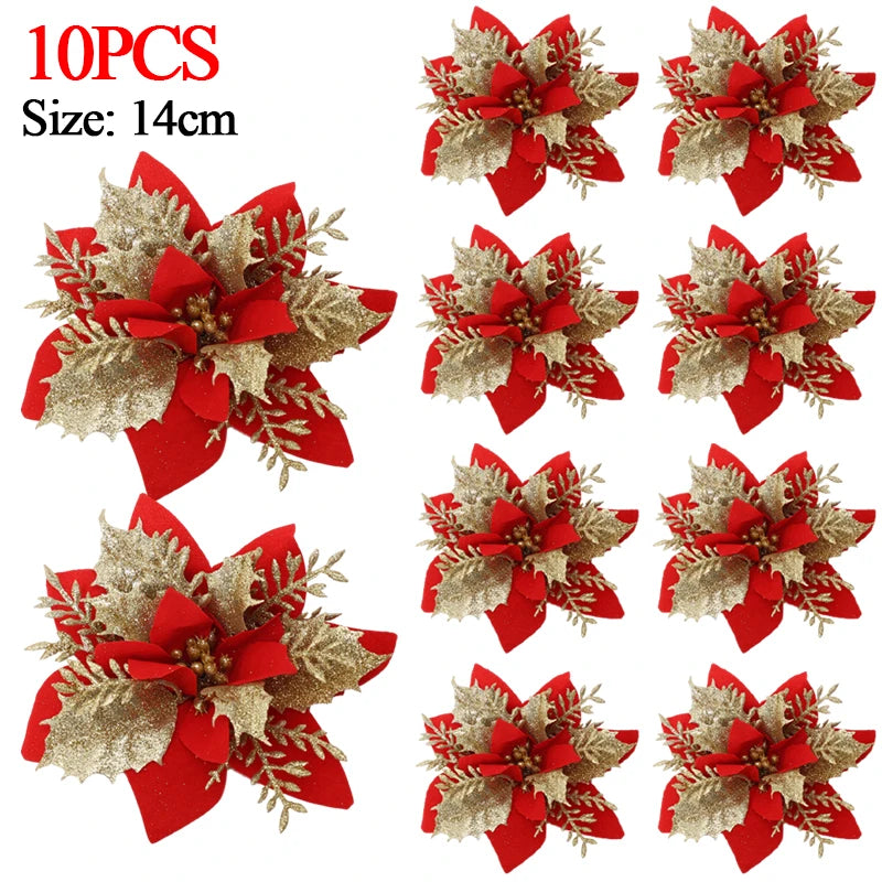 Christmas Glitter Poinsettia Clip – Red & Gold Sparkling Flower Ornament ✨🌺🎄