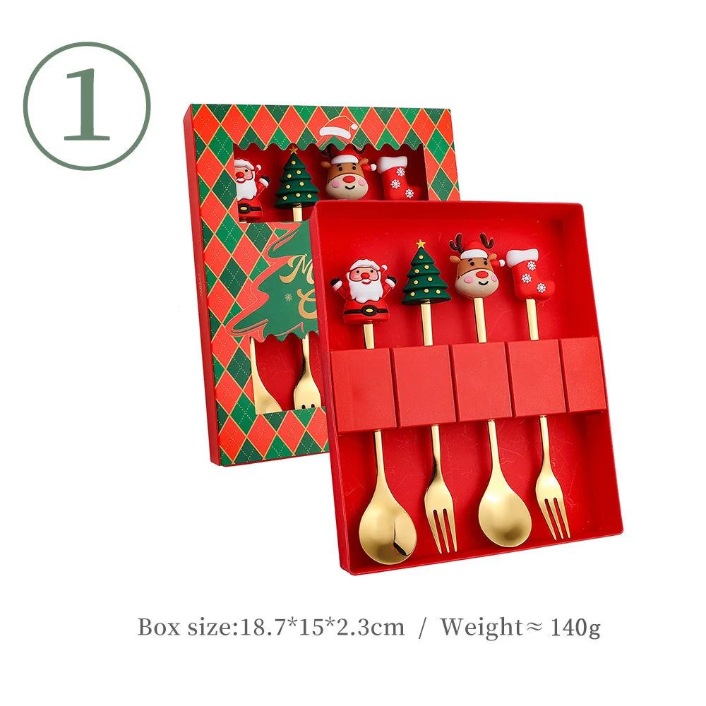 Christmas Spoon & Fork Set – 4PCS Stainless Steel Holiday Cutlery