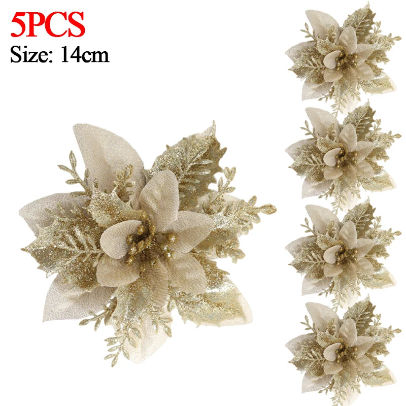 Christmas Glitter Poinsettia Clip – Red & Gold Sparkling Flower Ornament ✨🌺🎄