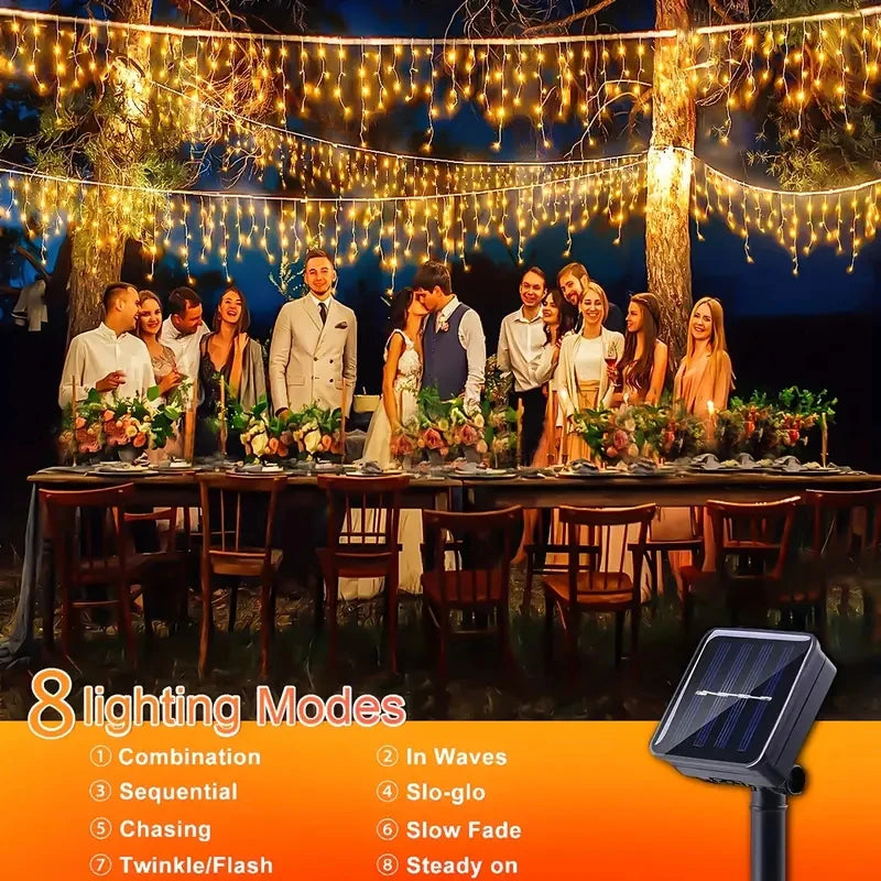 Solar Christmas Icicle Lights – 96 / 162 LEDs Waterproof Outdoor Curtain Lights