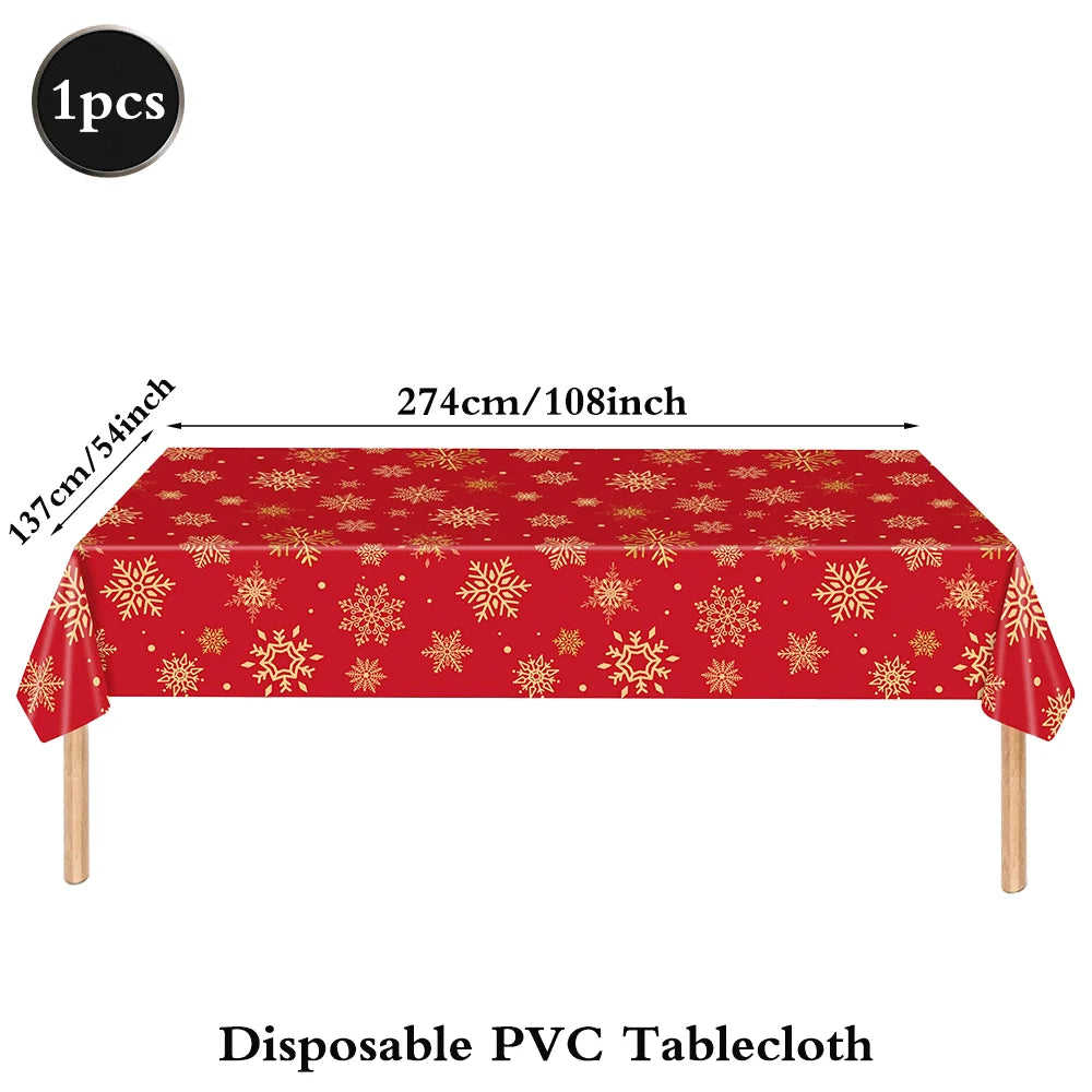 Christmas Disposable Tableware Set – Snowflake Plates, Cups & Napkins (Red & Green) 🎄❄️✨