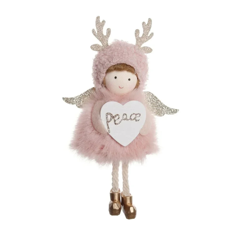 Christmas Plush Angel Ornaments – With Antlers, Heart, or Scarf