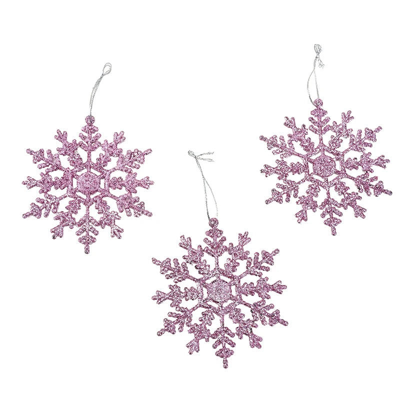 Glitter Snowflake Ornaments – Pink Christmas Tree Decorations (6/12/24 Pcs)