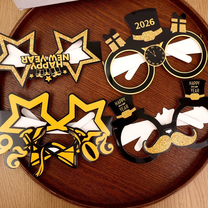 2026 New Year Party Glasses – Black & Gold Paper Eyewear (8/16/24/32 PCS) 🎉✨🥂