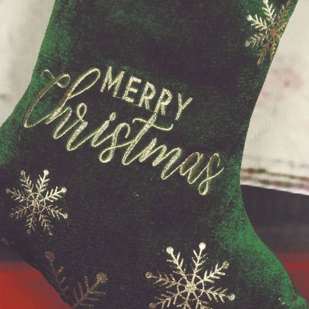 Festive Christmas Stocking – Large Cloth Holiday Gift Sock (Green/Red/Grey) 🎄🎁✨