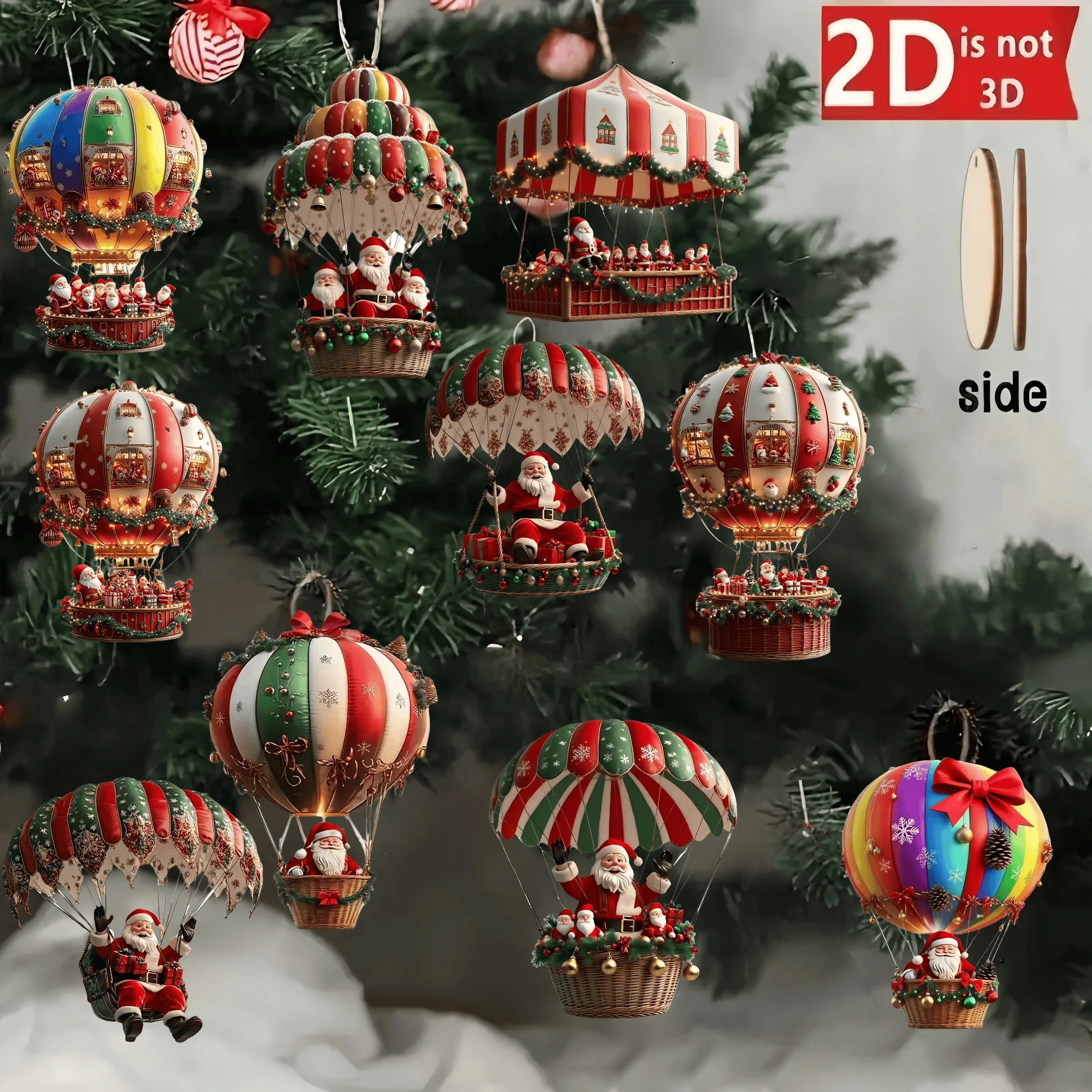 Wooden Santa Hot Air Balloon Ornaments (2D Design)