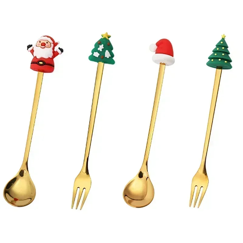 Christmas Spoon & Fork Set – 4PCS Stainless Steel Holiday Cutlery