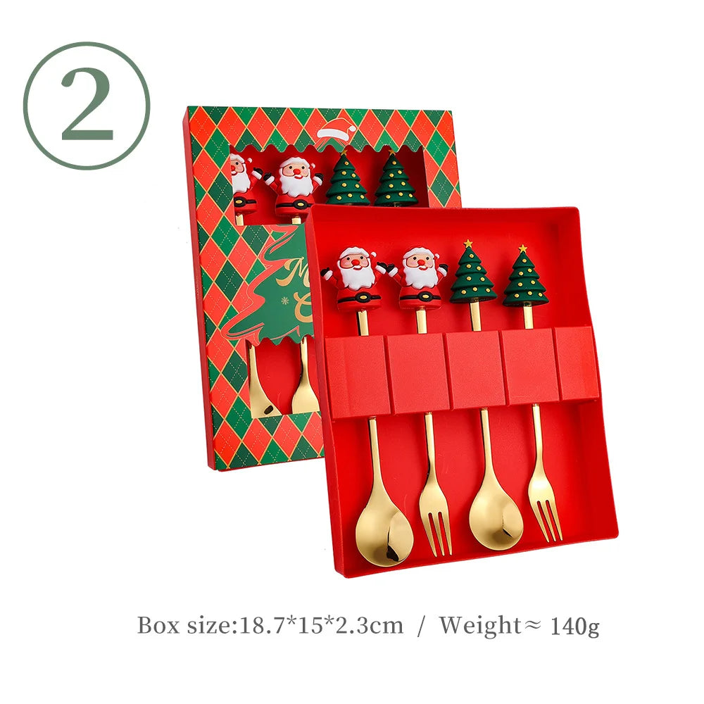 Christmas Spoon & Fork Set – 4PCS Stainless Steel Holiday Cutlery