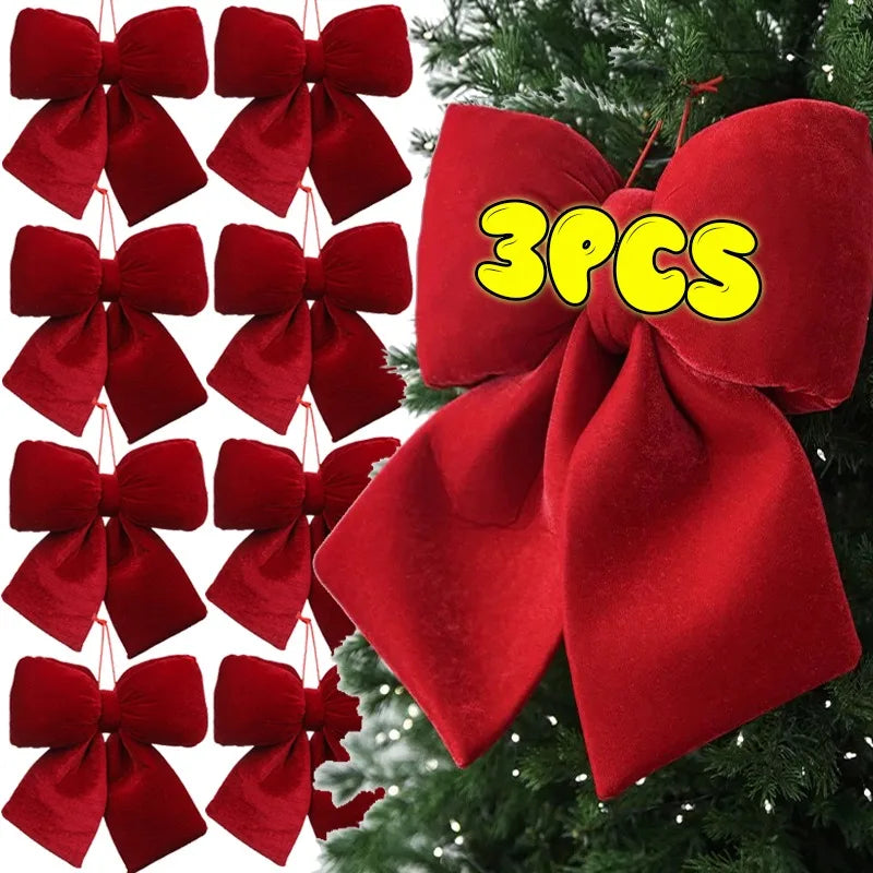 Large Red Velvet Christmas Bows – 1/2/3 PCS Soft Luxurious Tree Ornaments 🎀✨