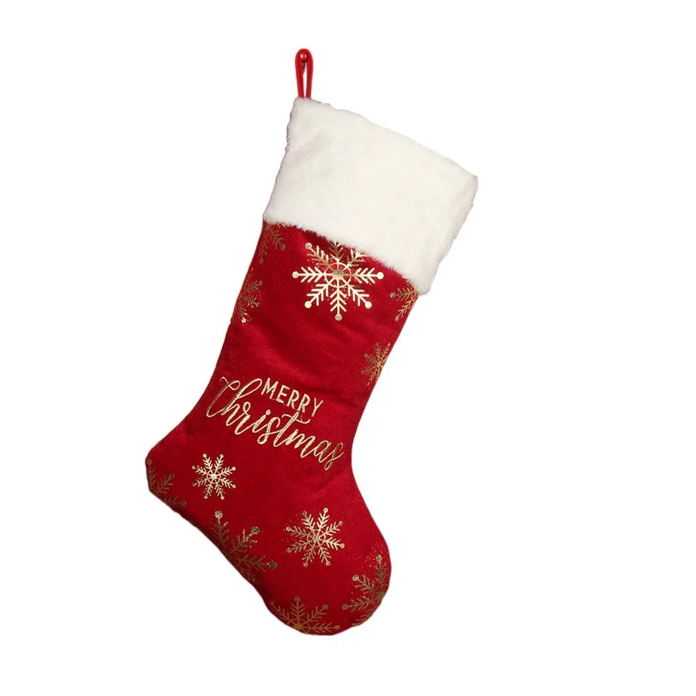 Festive Christmas Stocking – Large Cloth Holiday Gift Sock (Green/Red/Grey) 🎄🎁✨