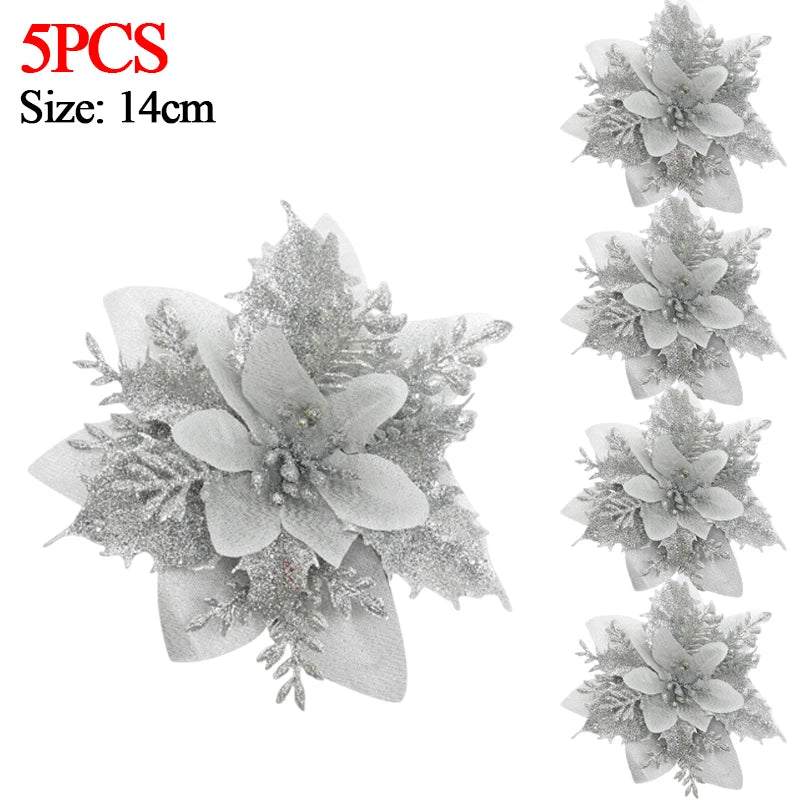 Christmas Glitter Poinsettia Clip – Red & Gold Sparkling Flower Ornament ✨🌺🎄