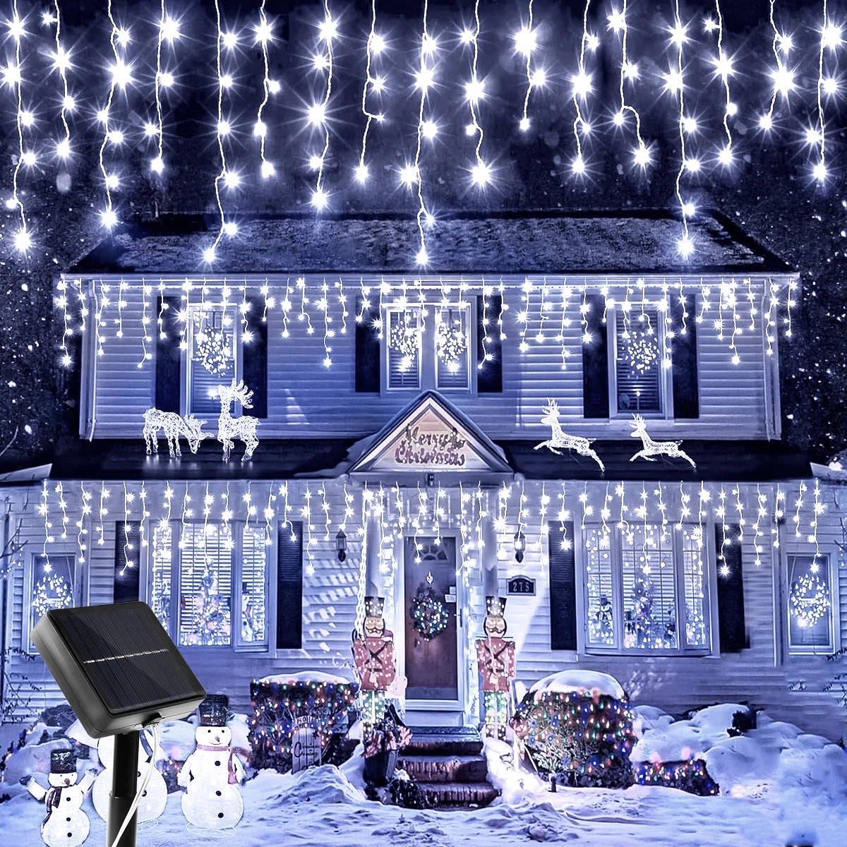 Solar Christmas Icicle Lights – 96 / 162 LEDs Waterproof Outdoor Curtain Lights