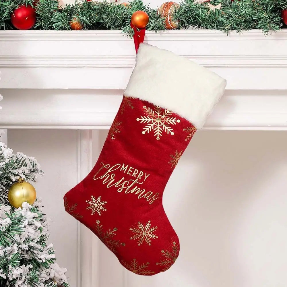 Festive Christmas Stocking – Large Cloth Holiday Gift Sock (Green/Red/Grey) 🎄🎁✨