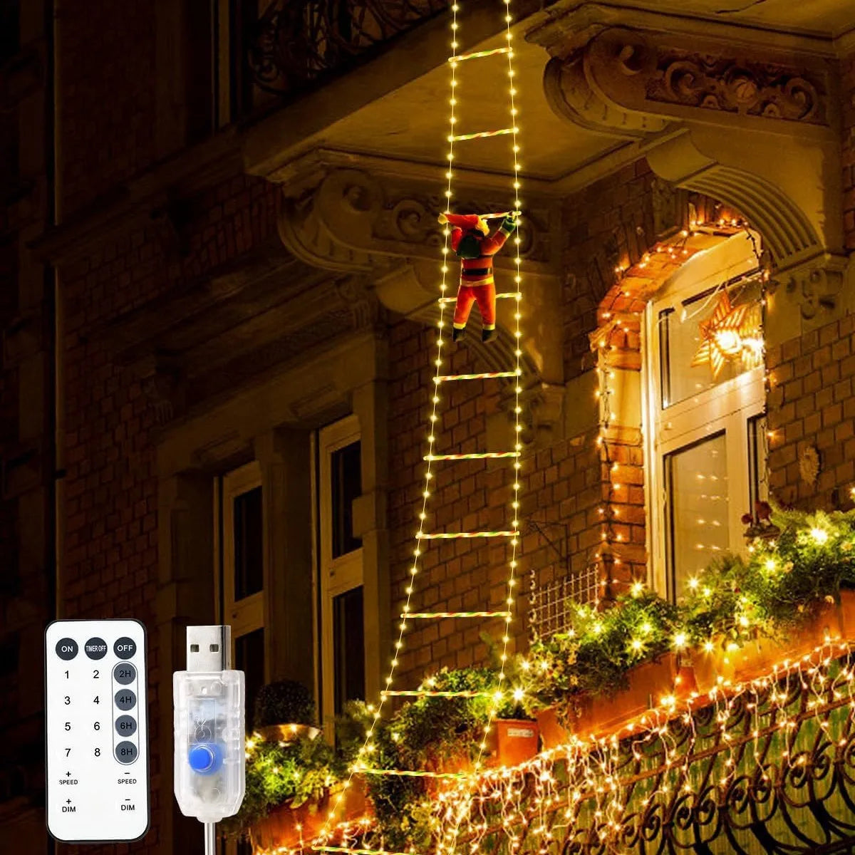 LED Santa Claus Climbing Ladder Lights – 1.5M / 3M Christmas Decoration