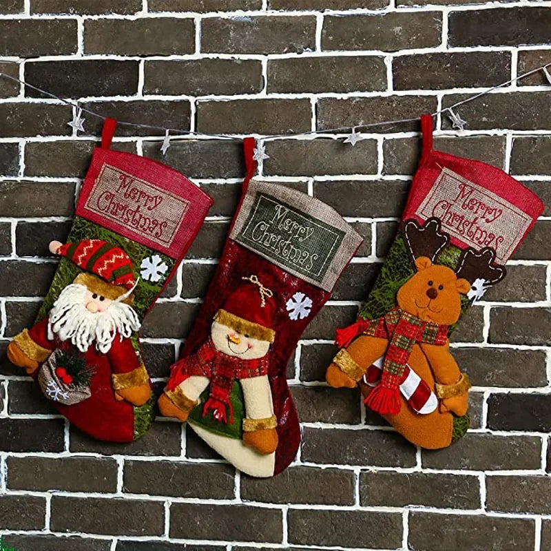 Luxury Christmas Stockings – Santa, Snowman & Reindeer Designs (1 or 3 PCS) 🎄🎅🦌✨