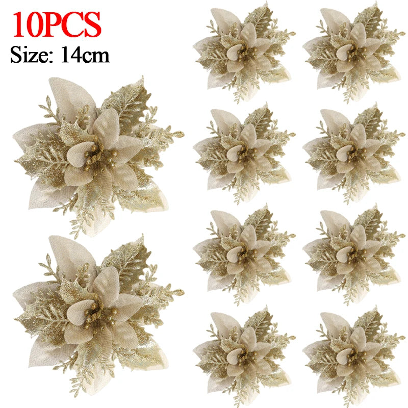 Christmas Glitter Poinsettia Clip – Red & Gold Sparkling Flower Ornament ✨🌺🎄