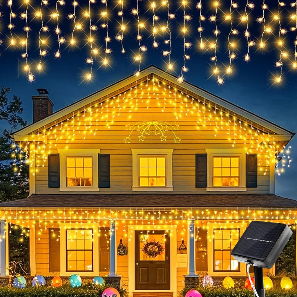 Solar Christmas Icicle Lights – 96 / 162 LEDs Waterproof Outdoor Curtain Lights