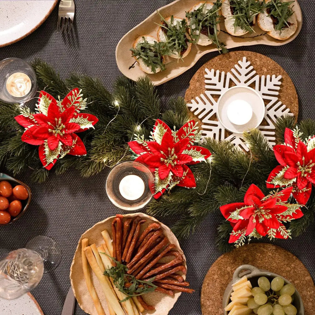 Christmas Glitter Poinsettia Clip – Red & Gold Sparkling Flower Ornament ✨🌺🎄