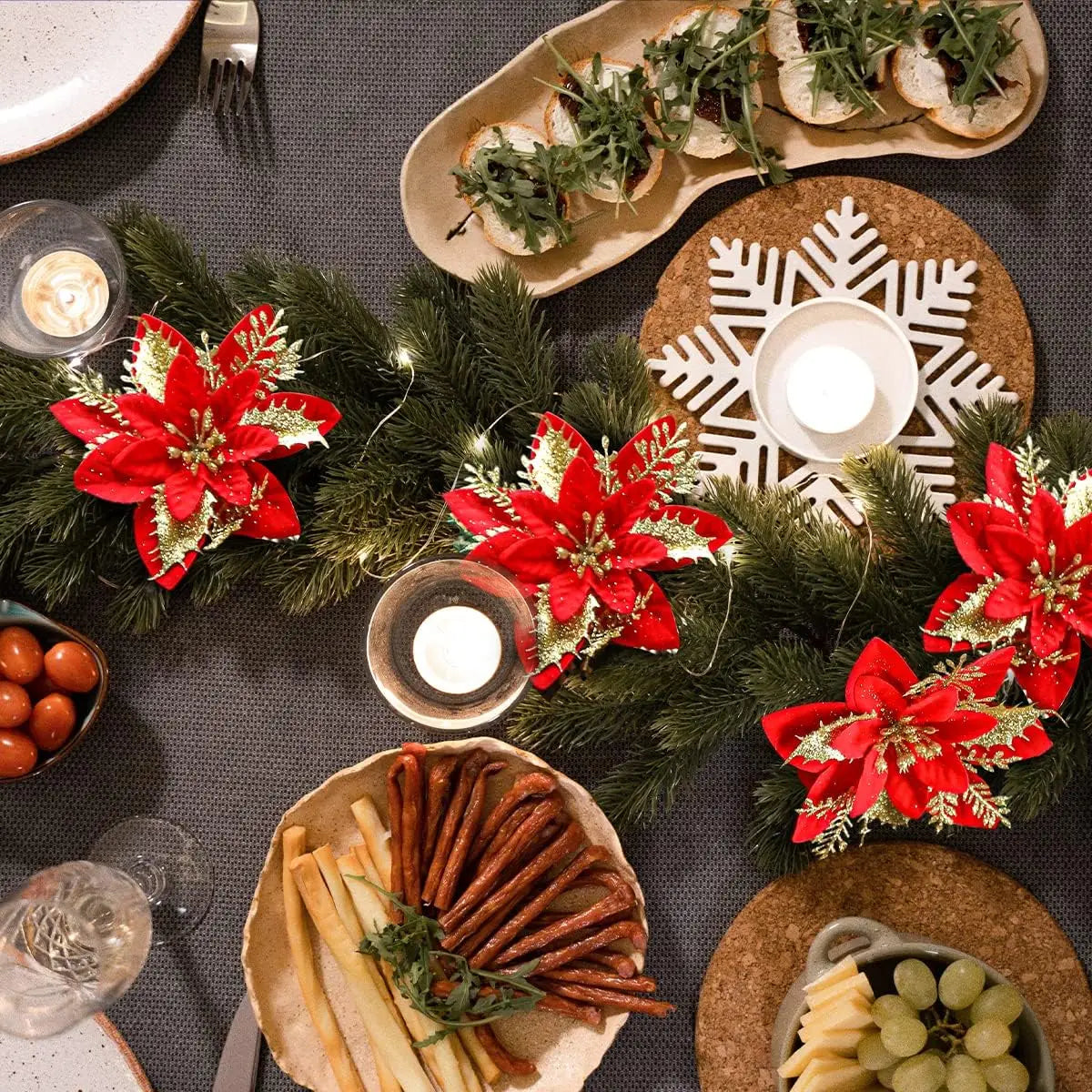 Christmas Glitter Poinsettia Clip – Red & Gold Sparkling Flower Ornament ✨🌺🎄