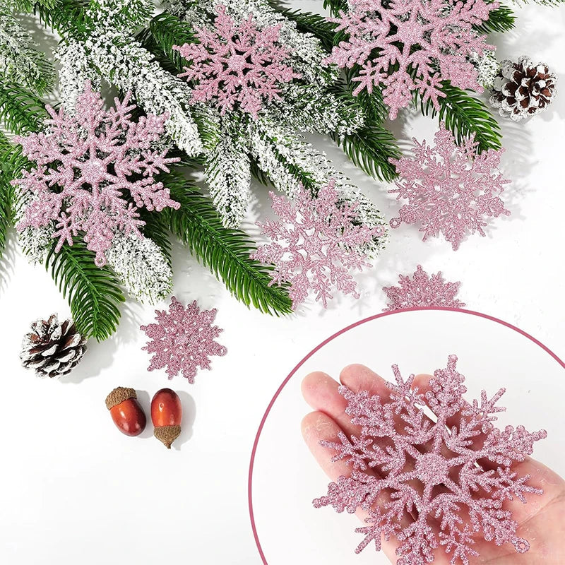 Glitter Snowflake Ornaments – Pink Christmas Tree Decorations (6/12/24 Pcs)