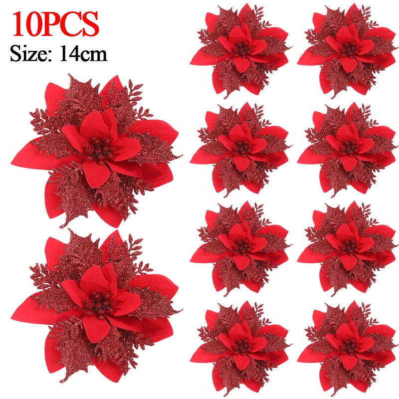 Christmas Glitter Poinsettia Clip – Red & Gold Sparkling Flower Ornament ✨🌺🎄