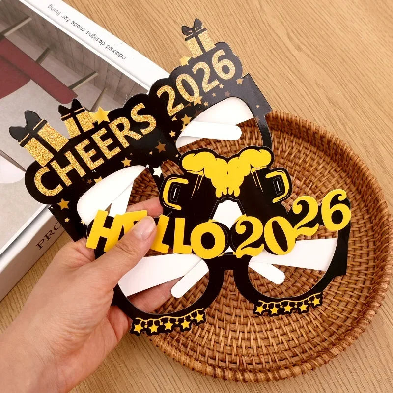2026 New Year Party Glasses – Black & Gold Paper Eyewear (8/16/24/32 PCS) 🎉✨🥂
