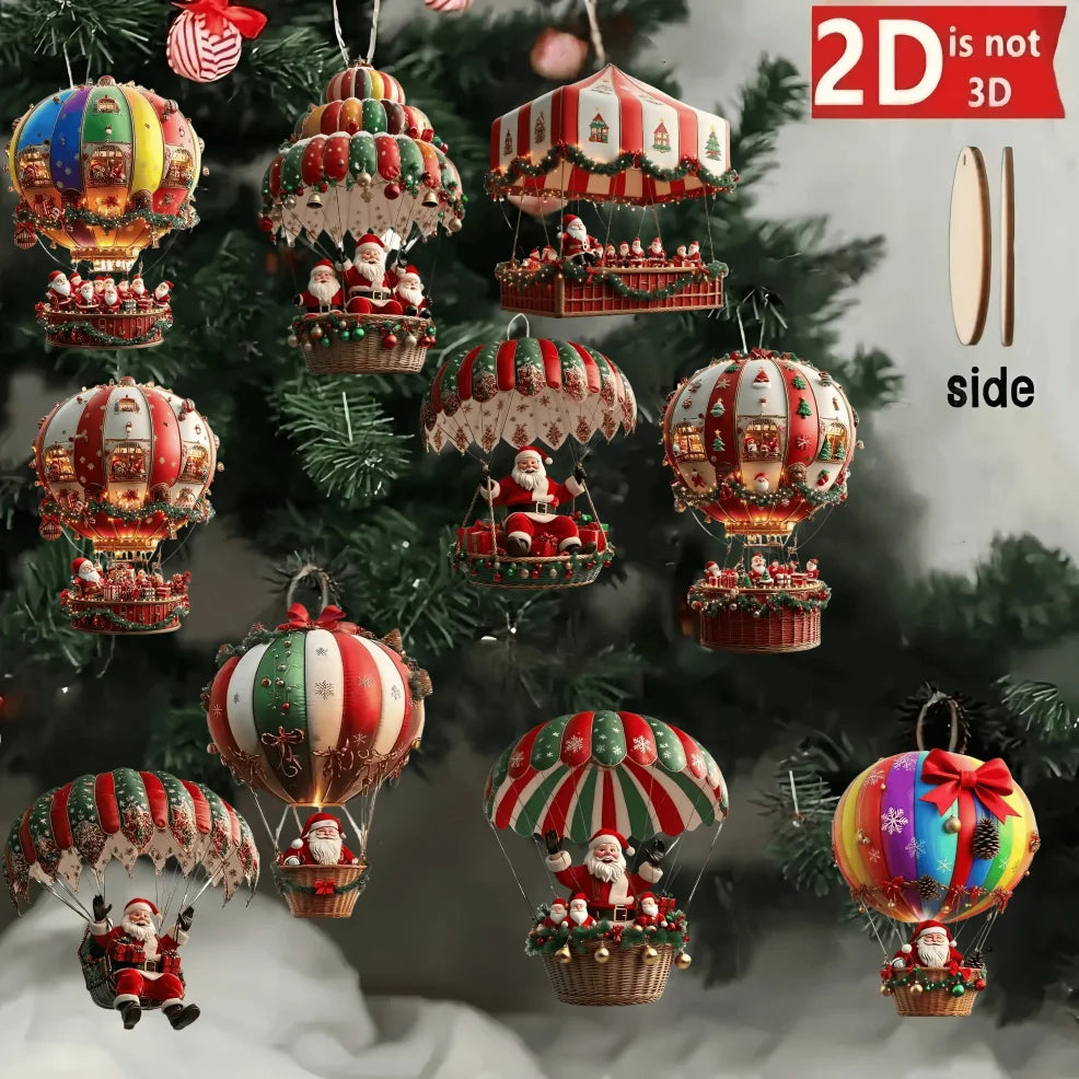 Wooden Santa Hot Air Balloon Ornaments (2D Design)